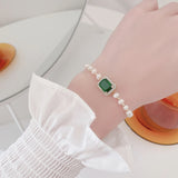 Vintage Emerald Zircon Square Freshwater Pearl Bracelet