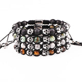 Vintage Stainless Steel Skull Beaded Macrame Bracelet Men Gift