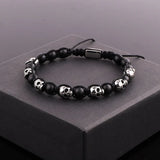 Vintage Stainless Steel Skull Beaded Macrame Bracelet Men Gift