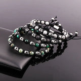 Vintage Stainless Steel Skull Beaded Macrame Bracelet Men Gift