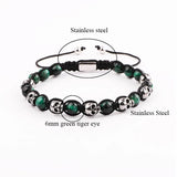 Vintage Stainless Steel Skull Beaded Macrame Bracelet Men Gift