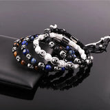 Vintage Stainless Steel Skull Beaded Macrame Bracelet Men Gift