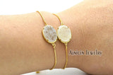 Drusy Crystal Oval Charms Box Chain Bracelet Adjustable Women Bangle