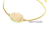 Drusy Crystal Oval Charms Box Chain Bracelet Adjustable Women Bangle
