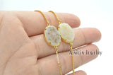 Drusy Crystal Oval Charms Box Chain Bracelet Adjustable Women Bangle