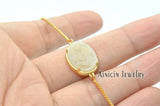Drusy Crystal Oval Charms Box Chain Bracelet Adjustable Women Bangle