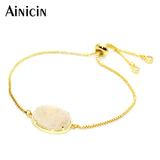 Drusy Crystal Oval Charms Box Chain Bracelet Adjustable Women Bangle