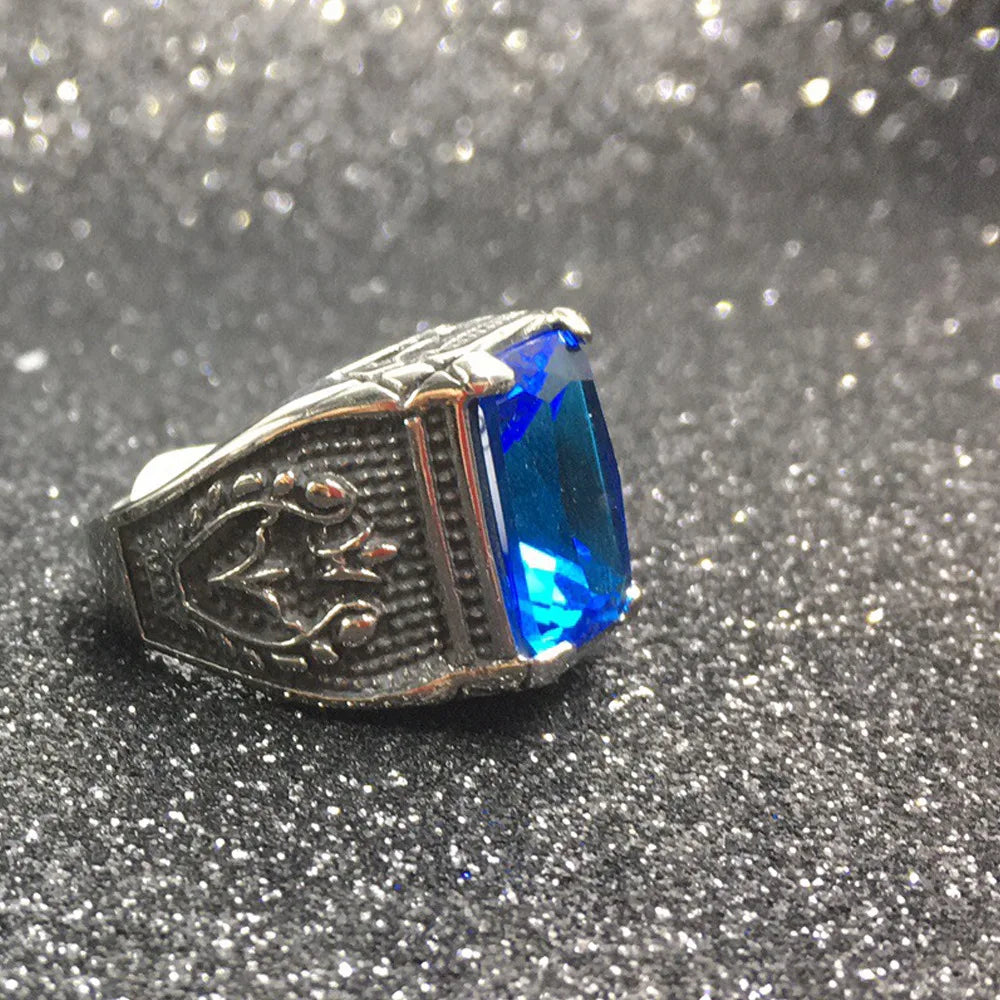 Crystal Vintage Ring for Men CZ Stone Stainless Steel Jewelry