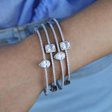 High Women Jewelry Cuff Bracelet Bangles Silver Big Square Cubic Zircon