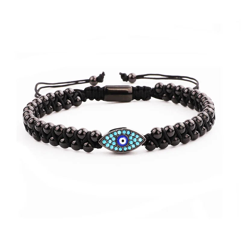 Stainless Steel Beads CZ Eye Charm Macrame Friendship Bracelet