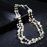 High Women Necklace Long Pendants Layered Pearl Number 5 Flower Collares Moda