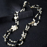 High Women Necklace Long Pendants Layered Pearl Number 5 Flower Collares Moda