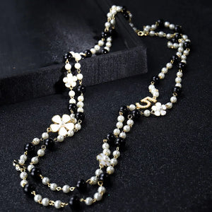 High Women Necklace Long Pendants Layered Pearl Number 5 Flower Collares Moda
