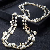 High Women Necklace Long Pendants Layered Pearl Number 5 Flower Collares Moda
