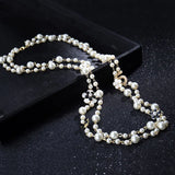 High Women Necklace Long Pendants Layered Pearl Number 5 Flower Collares Moda