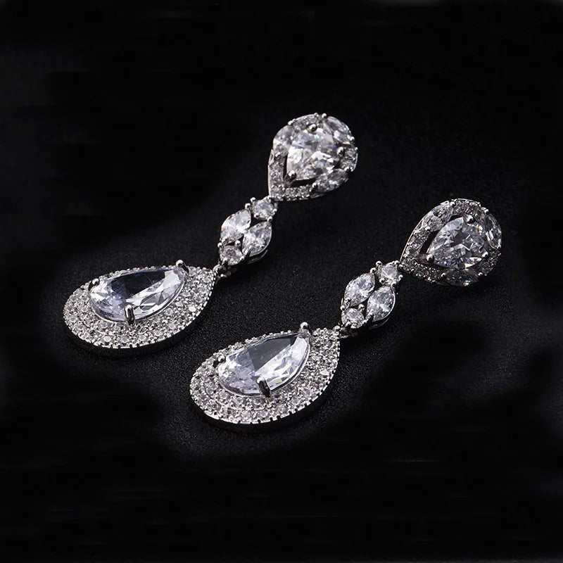 Silver Water Drop CZ Clip On Earrings