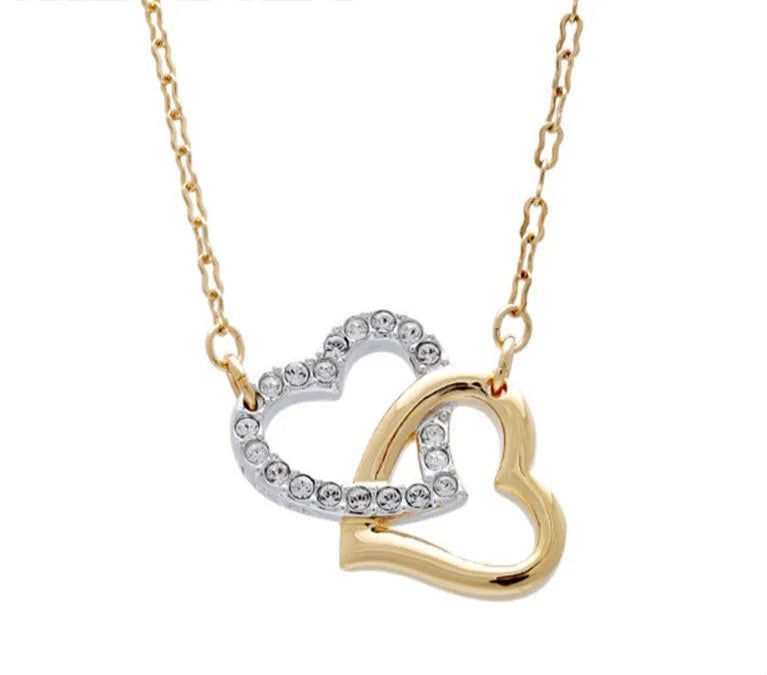 Women's Double Heart Buckle Charms Necklace Collarbone Chain