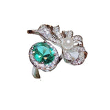 925 Silver Bow Pearl Green Diamond Zircon Ring