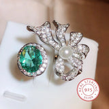 925 Silver Bow Pearl Green Diamond Zircon Ring