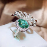 925 Silver Bow Pearl Green Diamond Zircon Ring