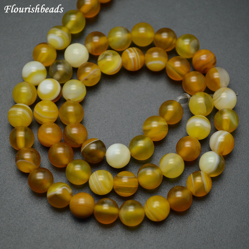 Yellow Banded Agate Round Loose Beads 5 strands 6mm 8mm 10mm