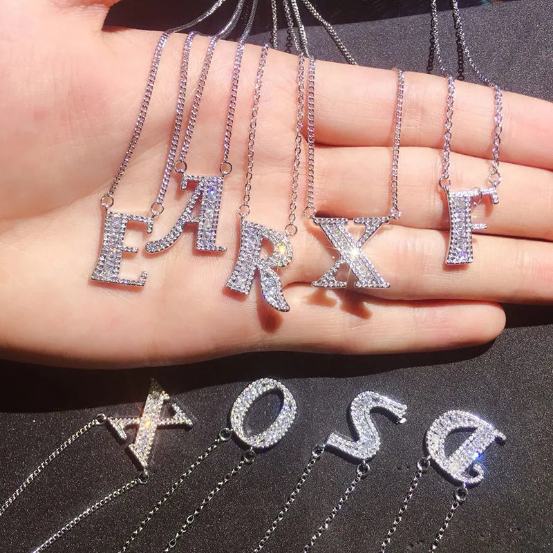 Zirconia Crystal 26A-Z Letter Pendant Necklace Micro Pave Initial Necklaces