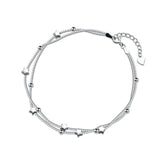 925 Sterling Silver Double Layer Anklet Stars Bohemian Beach Jewelry