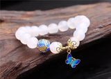 10mm Agate Stone Bracelet with Metal Butterfly Pendant