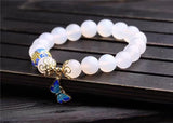 10mm Agate Stone Bracelet with Metal Butterfly Pendant