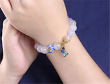 10mm Agate Stone Bracelet with Metal Butterfly Pendant