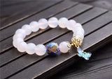10mm Agate Stone Bracelet with Metal Butterfly Pendant