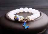 10mm Agate Stone Bracelet with Metal Butterfly Pendant