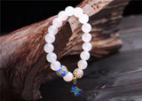 10mm Agate Stone Bracelet with Metal Butterfly Pendant