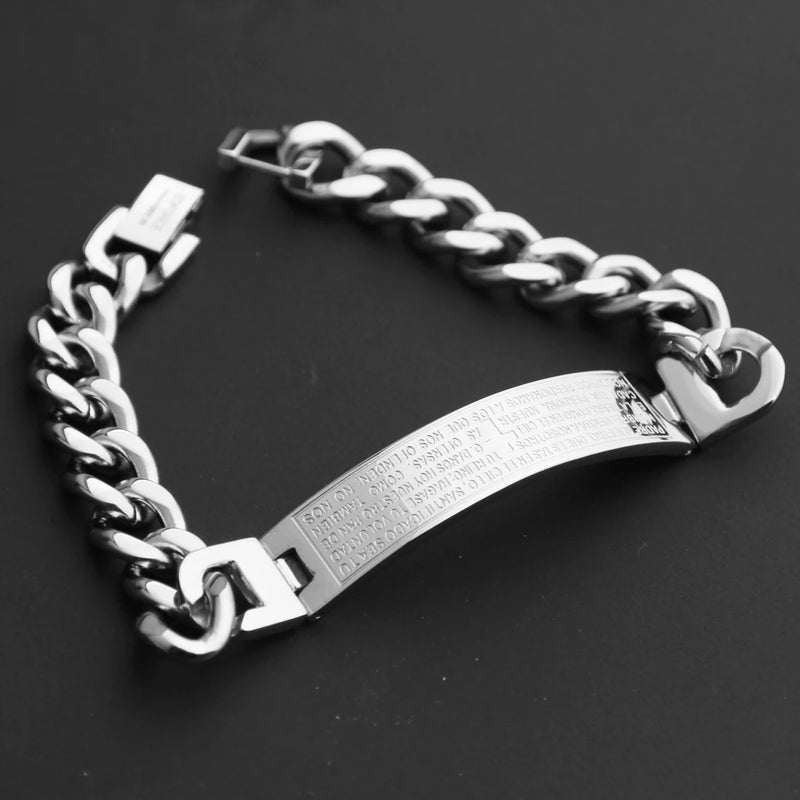316L Stainless Steel Punk Bracelet Jesus Cross Silver Chain Charm Bracelets Men