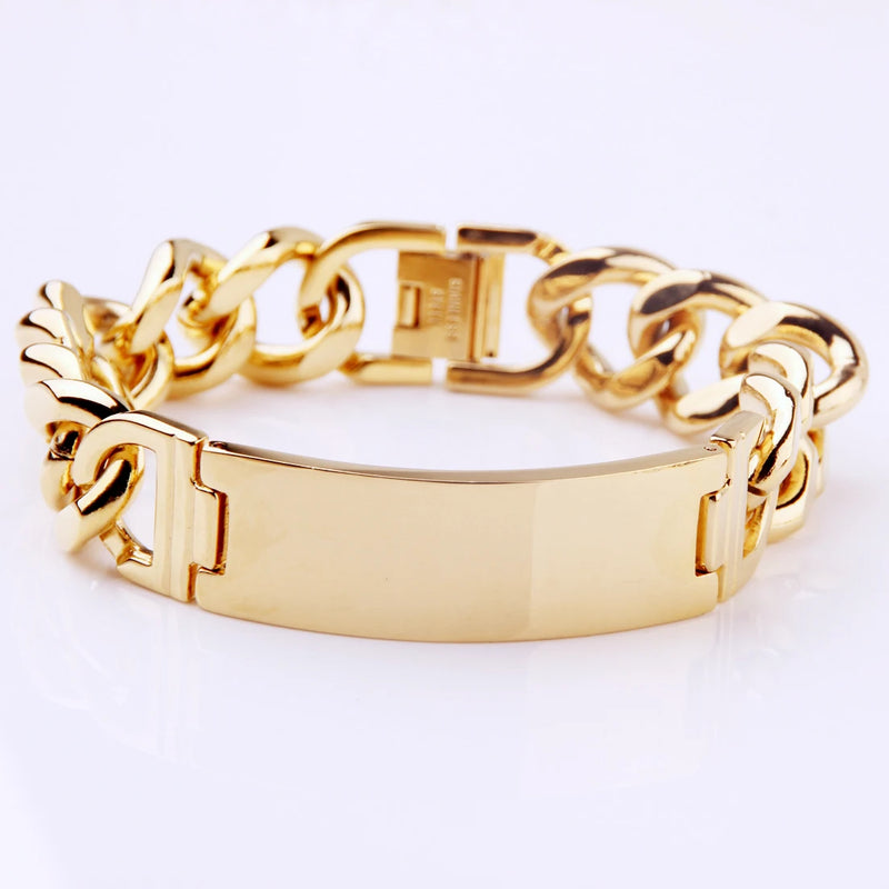 316L Stainless Steel Punk ID Bracelet Chain Charm Bracelets for Men