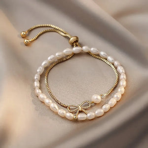 Freshwater Pearl Two Piece Chain Women Bracelet