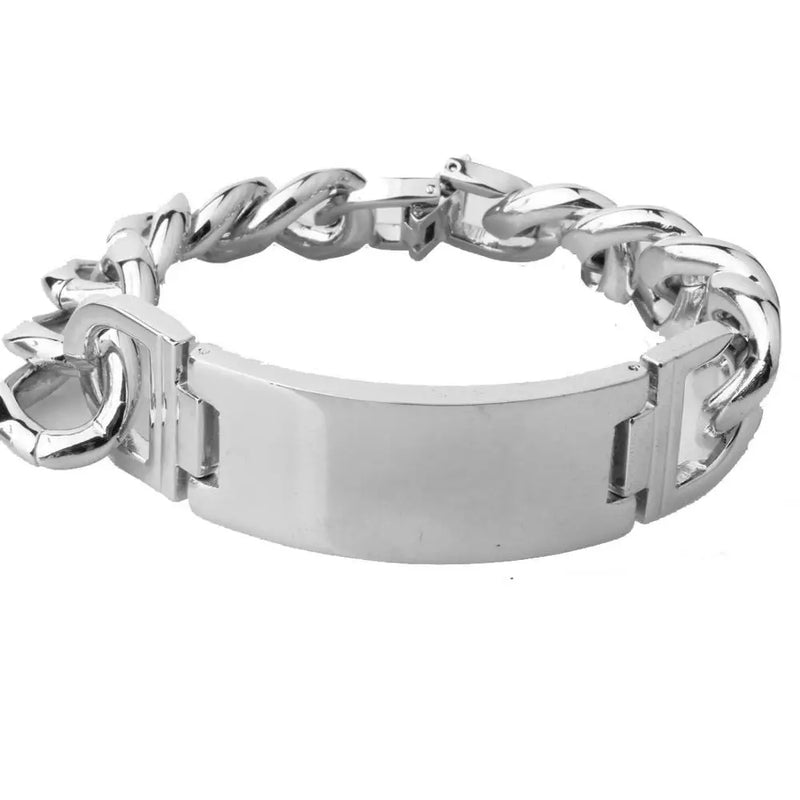 Polished 316L Stainless Steel Punk Bracelet Silver Chain Charm ID Bracelet