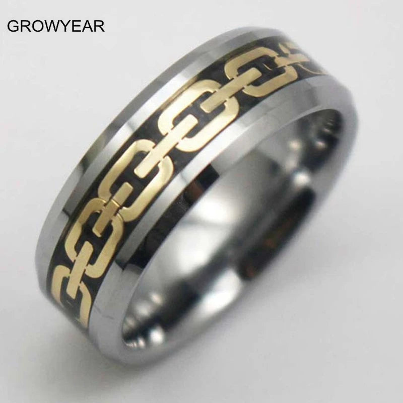Golden Chain Pattern Tungsten Carbide Ring Men's Wedding Band