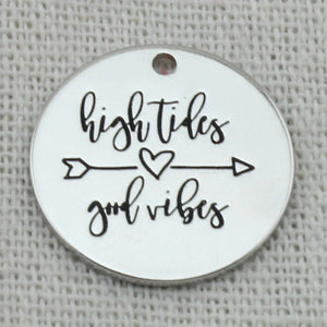 High Tides Good Vibes Pendant Necklace, Laser Engraved Charm