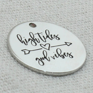High Tides Good Vibes Pendant Necklace, Laser Engraved Charm