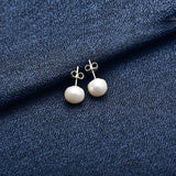 925 Silver Freshwater Pearl Button Earrings