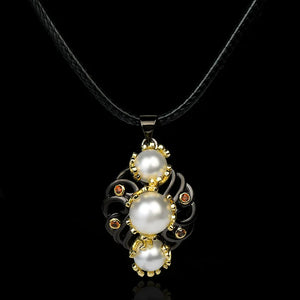 Zircon Pearl Pendant Necklace Hollow Shaped Pearl Sweater Chain