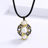 Zircon Pearl Pendant Necklace Hollow Shaped Pearl Sweater Chain