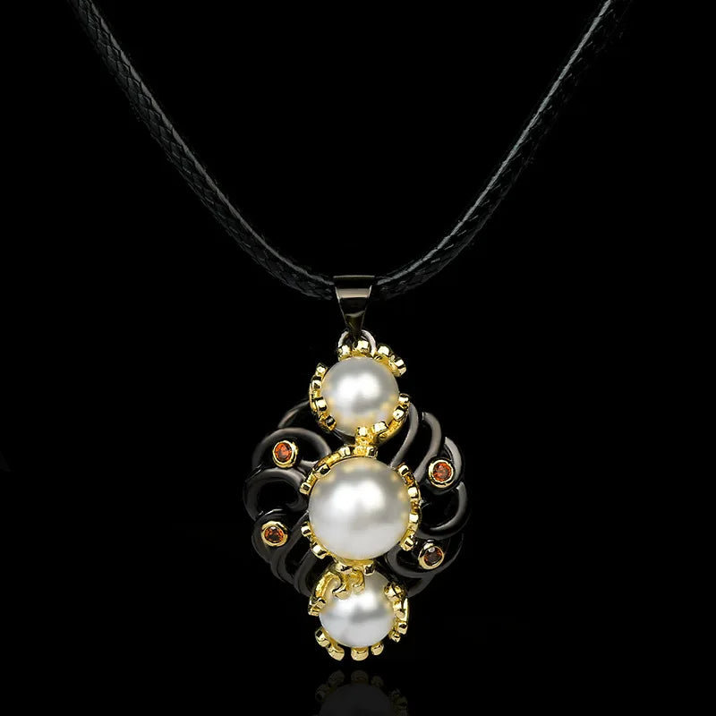 Zircon Pearl Pendant Necklace Hollow Shaped Pearl Sweater Chain