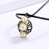 Zircon Pearl Pendant Necklace Hollow Shaped Pearl Sweater Chain