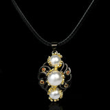Zircon Pearl Pendant Necklace Hollow Shaped Pearl Sweater Chain