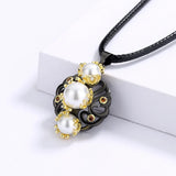 Zircon Pearl Pendant Necklace Hollow Shaped Pearl Sweater Chain