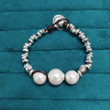 Luxury 925 Silver 3 Pearls Charm Bracelet Holiday Gift