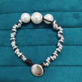 Electroplating 925 Silver Three Pearls Charm Beads Bracelet