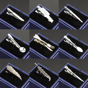 Mens Metal Tie Clip Fork Tableware Shark Leaf Wing Car Shape Crystal Clasp